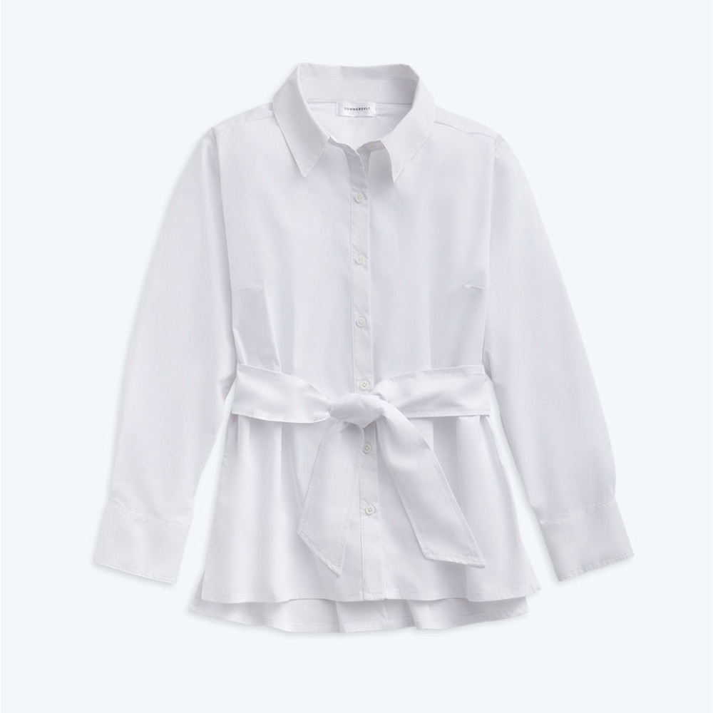 SUMMERSALT Perfect Tie-Waist Girlfriend White Long Sleeve Button-Up Shirt Large